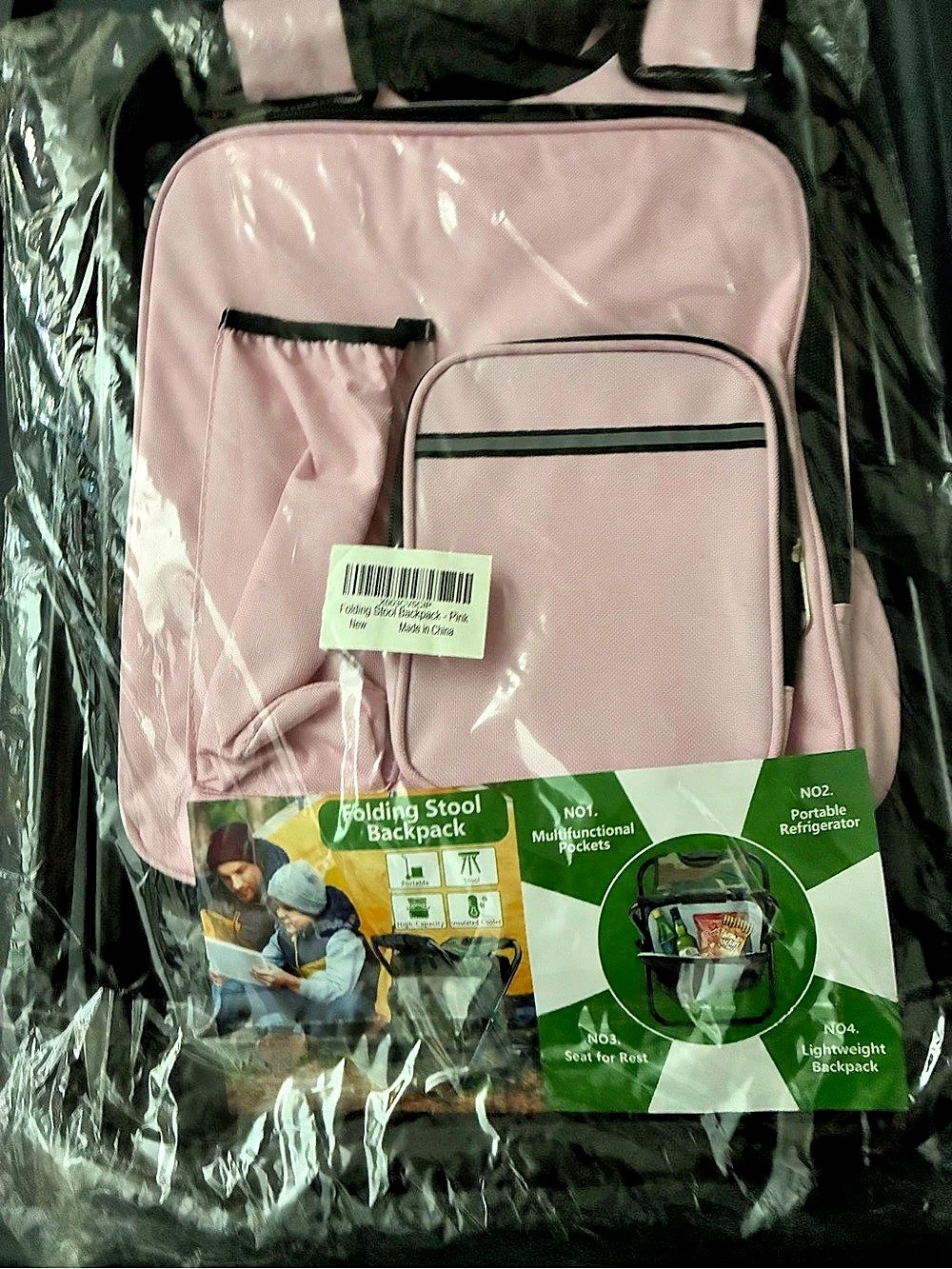 Folding Stool Backpack Pink & Black